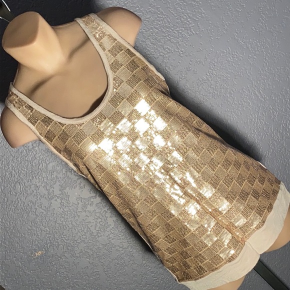 iris | Tops | Iris Cream Razorback Tank W Gold Tan Sequin Squares W ...